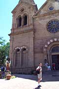 Sandra in front of cathedral in Santa Fe